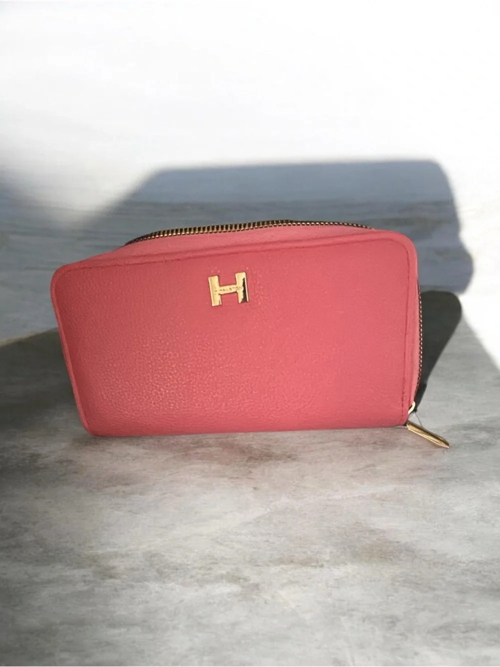 Vintage H by Halston Coral Pink Zip Wallet with Gold Hardware